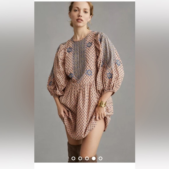Anthropologie Embroidered Tunic Mini Dress. Size XS perfect - Picture 4 of 16